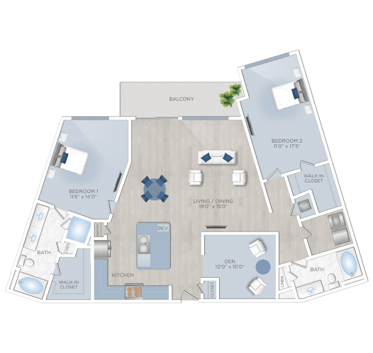 Floor plan for 2 beds, 2 baths, 1568 sqft